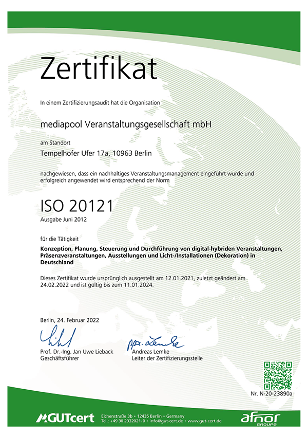 Zertifikat nach ISO 20121, Seite 2